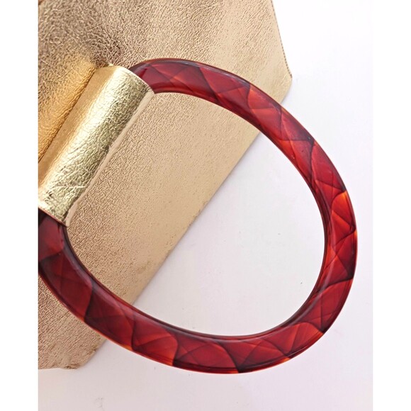VTG 60s JR Florida USA Gold Lame Tote Tortoise Lucite Double Ring Handles 14X4X9 - Picture 11 of 12